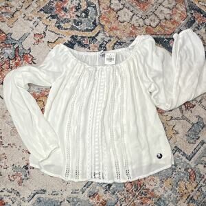NWT Hollister White Off-Shoulder Long Sleeve Lace Embroidered Peasant Blouse XS